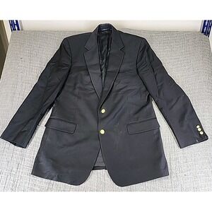 Brooks Brothers Brooksease Mens Blazer Size 44 Long Black Gold Button 100% Wool